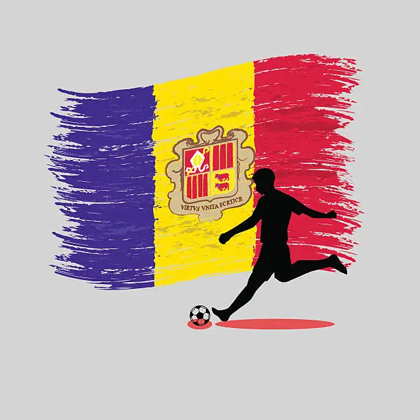 Vector illustration of Soccer Player action with Principality of Andorra flag on background