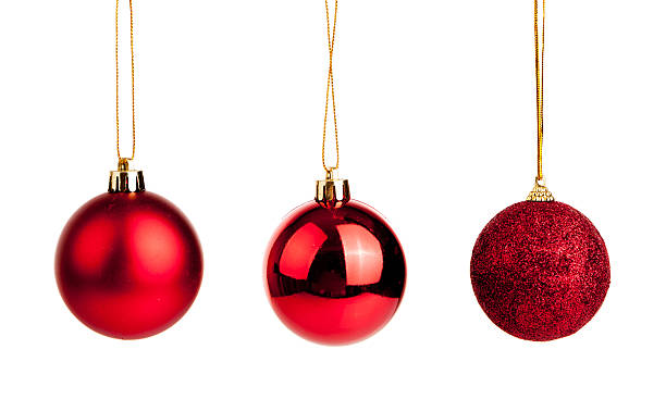 istock Three of red christmas tree baubles 525575535