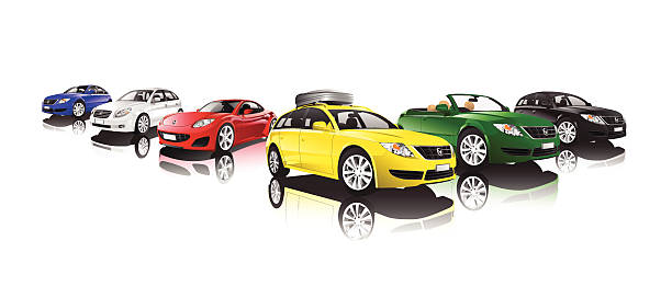 벡터 수집 지동차 - car isolated three dimensional shape white background stock illustrations