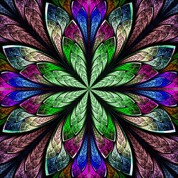 istock Multicolor beautiful fractal in stained glass window style. 525583819