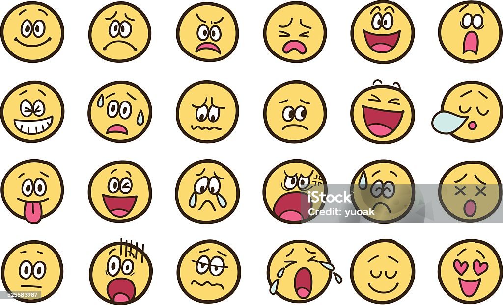 Emoticono garabatos - arte vectorial de Cara sonriente antropomórfica libre de derechos