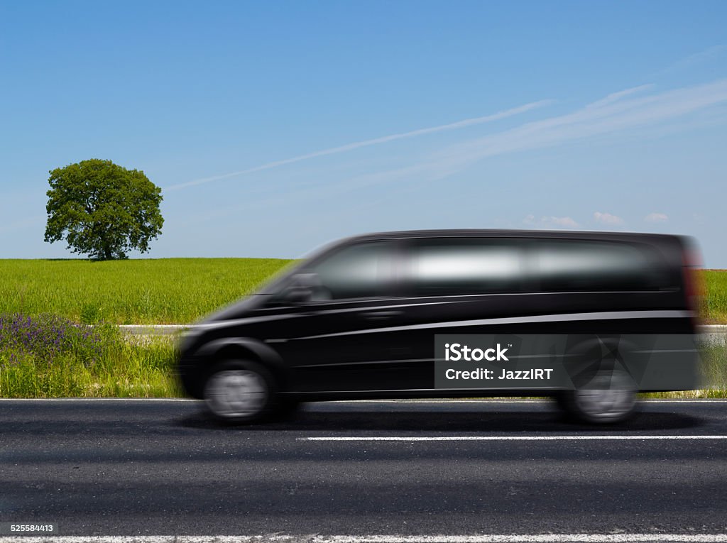 Wheat fields and Black Van Car Black Color Stock Photo