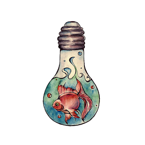 istock Watercolor art background with the fish in the light 525584889