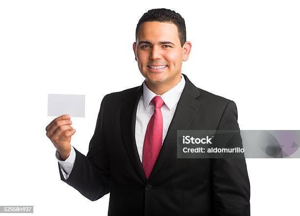 Businessman Holding Visiting Card Stock Photo - Download Image Now - Cut Out, Greeting Card, Showing