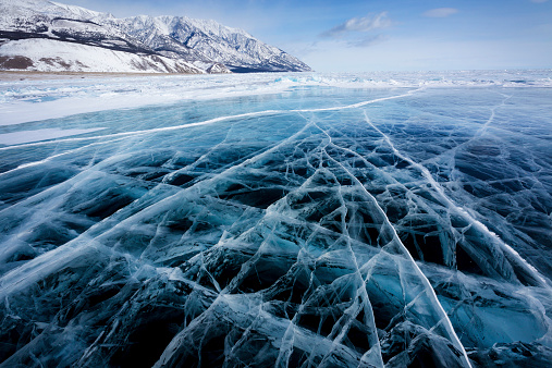 View of ice surface of Baikal lake