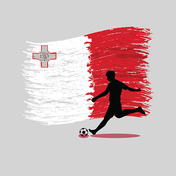 Soccer Player action with Republic of Malta flag on background Soccer Player action with Republic of Malta flag on background vector maltese silhouette stock illustrations