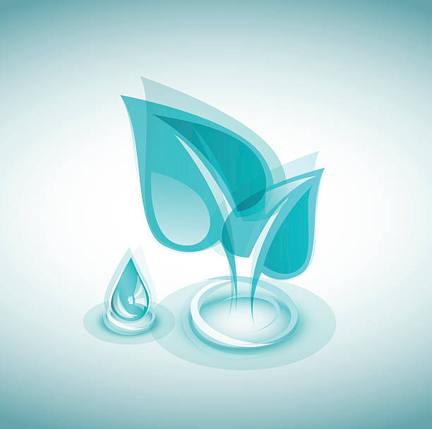 Abstract leaves and blue water drop vector art illustration
