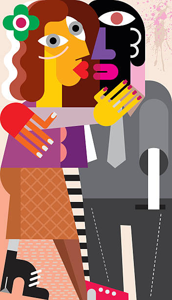 woman kissing a man - 巴勃羅·畢卡索 插圖 幅插畫檔、美工圖案、卡通及圖標
