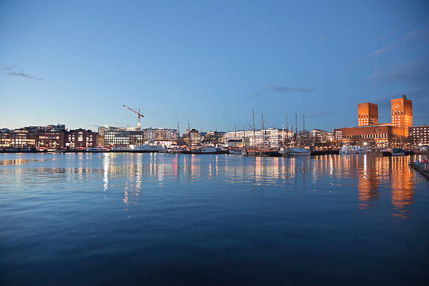 istock Oslo harbor and City Hall at sunset. 525588857