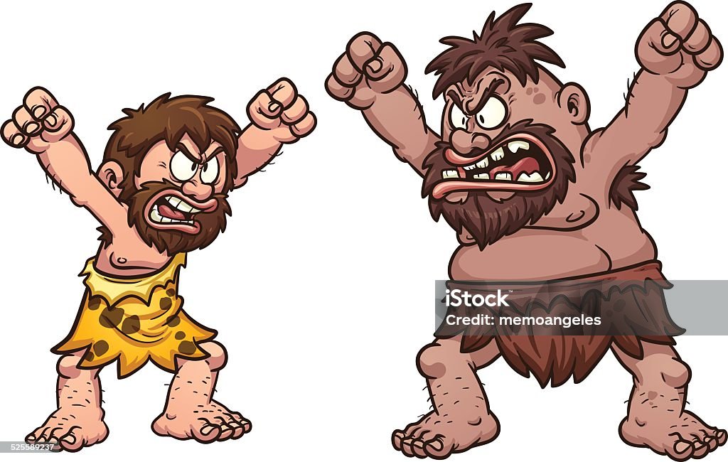 Cavemen arguing A couple of cavemen arguing. Vector clip art illustration with simple gradients. Each on  a separate layer. Caveman stock vector
