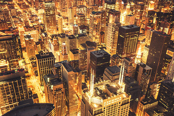 istock Chicago night downtown aerial view 525609383