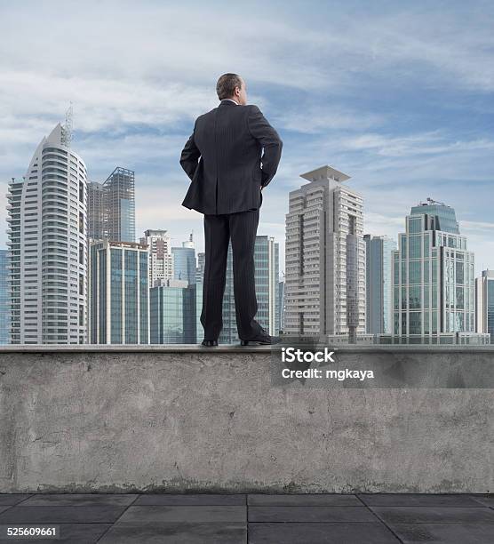 Businessman Looking At City Stock Photo - Download Image Now - One Person, People, Rooftop