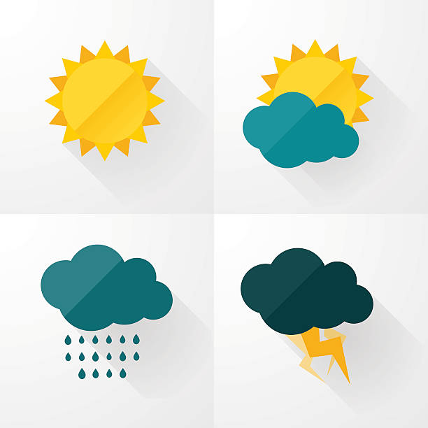 ilustraciones, imágenes clip art, dibujos animados e iconos de stock de weather icons with long shadows - sunny day