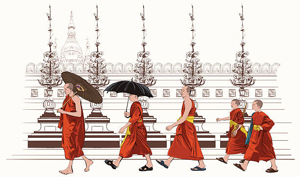 mnisi buddyjscy w temple - buddha thailand spirituality wisdom stock illustrations