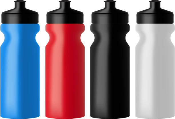 Set realistic sports water bottles Set realistic sports water bottles. Vector illustration blue reusable water bottle stock illustrations