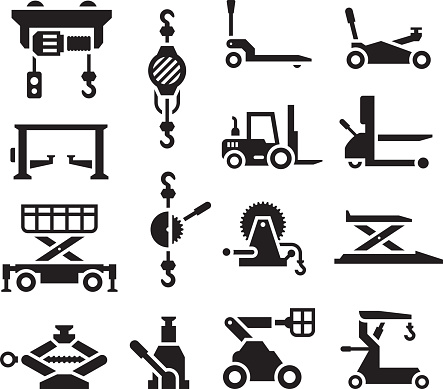 Set icons of lifting equipment isolated on white. This illustration - EPS10 vector file.