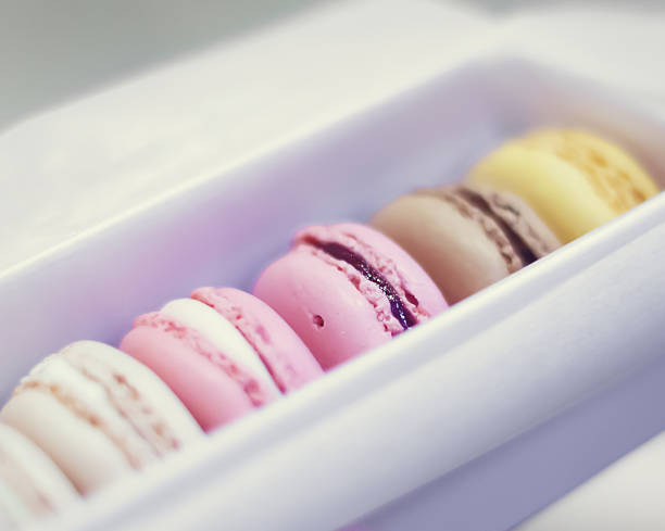 Vintage macaroons in gift box stock photo