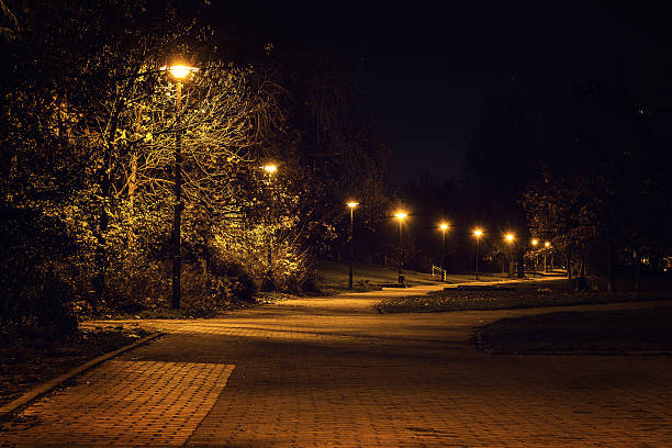 Park in Prenzlauer Berg at night stock photo