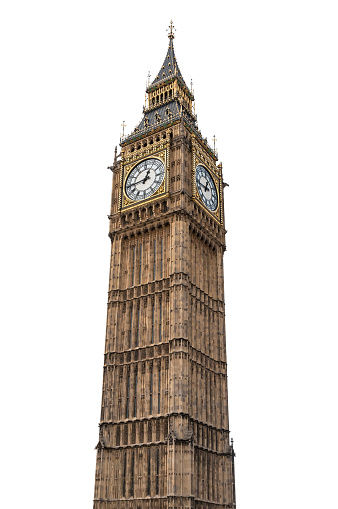 Big Ben in London isolated on white background with clipping path