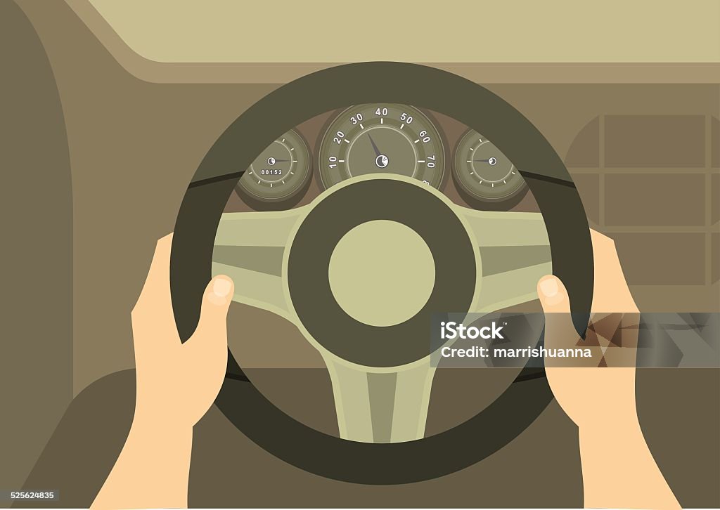 Hands Of A Driver On Steering Wheel Of A Car human hands drive a car behind the wheel kept visible dashboard panel Steering Wheel stock vector