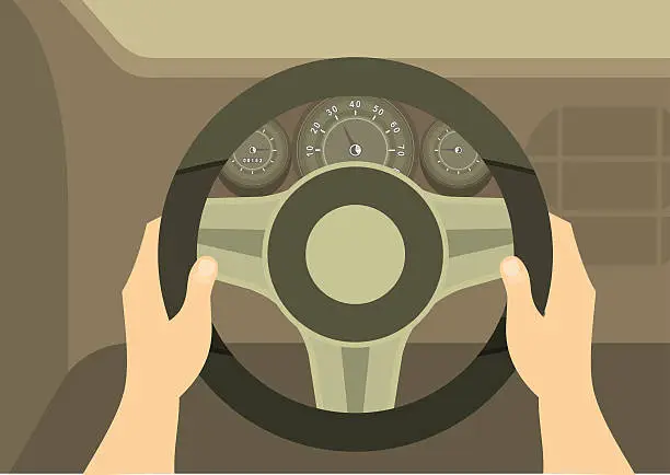 Vector illustration of Hands Of A Driver On Steering Wheel Of A Car
