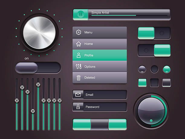 채취 설정 웹 ui - sliding control panel control playing stock illustrations