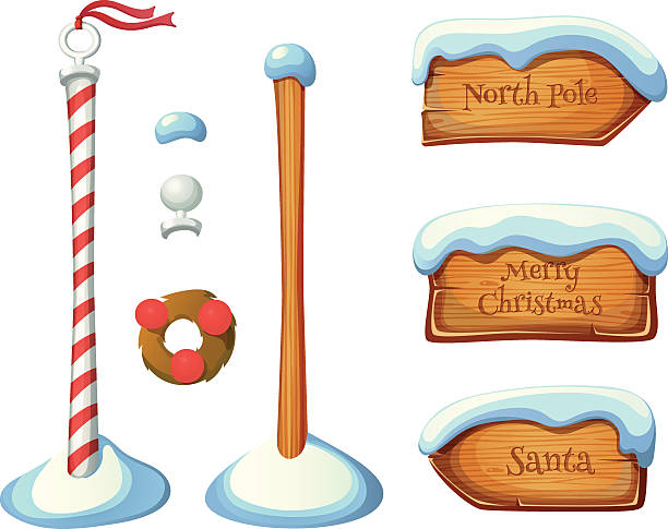 Wooden sign post elements Wooden sign post elements. Christmas set. EPS 10. Transparency. Gradients. north pole stock illustrations