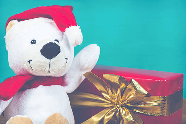 istock Christmas happy teddy bear in vintage style 525631031