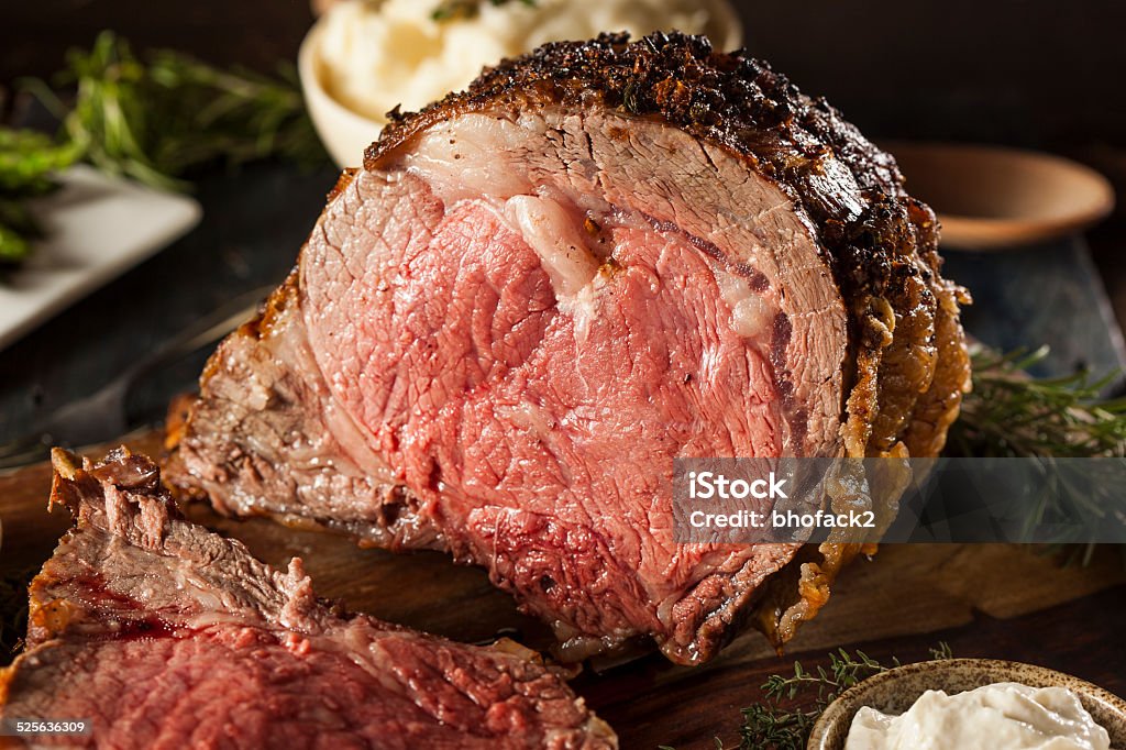 Homemade Grass Fed Prime Rib Roast Homemade Grass Fed Prime Rib Roast with Herbs and Spices Barbecue - Meal Stock Photo