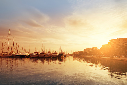 harbor in Palma de Mallorca in afternoon light in sunset