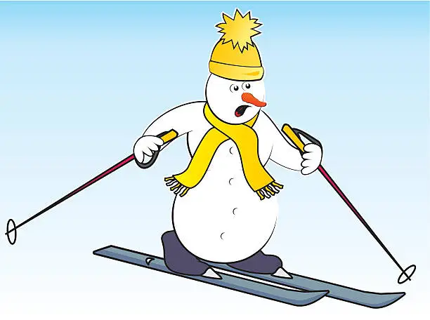 Vector illustration of snowman and ski