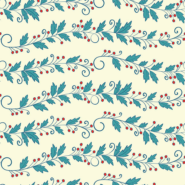 Seamless floral pattern. Seamless floral pattern. Hand drawn branches with leaves and berries. Vector illustration. tree repetition single flower flower stock illustrations