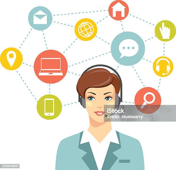 Call Center Online Customer Support Woman Operator Concept Stock Illustration - Download Image Now