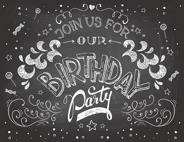 Anniversaire fête invitation on chalkboard - Illustration vectorielle