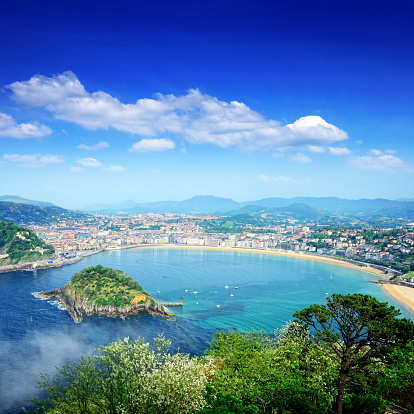 View of the San Sebastian bay, Basque Provinces, Spain. Composite photo