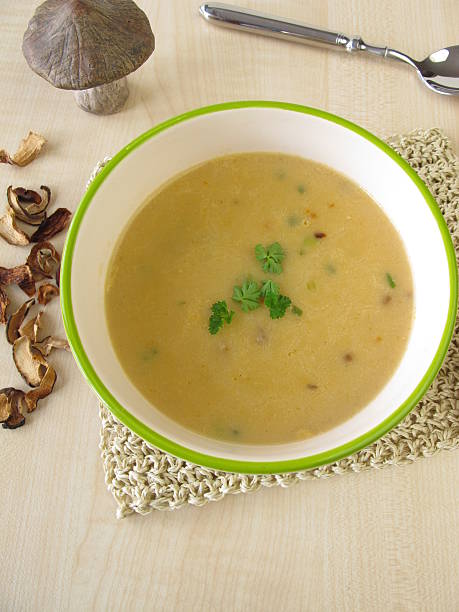 seta sopa de crema - maronenröhrling fotografías e imágenes de stock