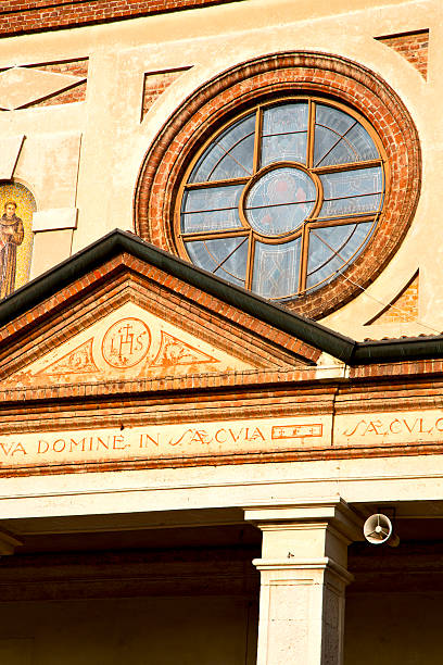 istock rose window      in  the parabiago old   church   closed brick 525653607