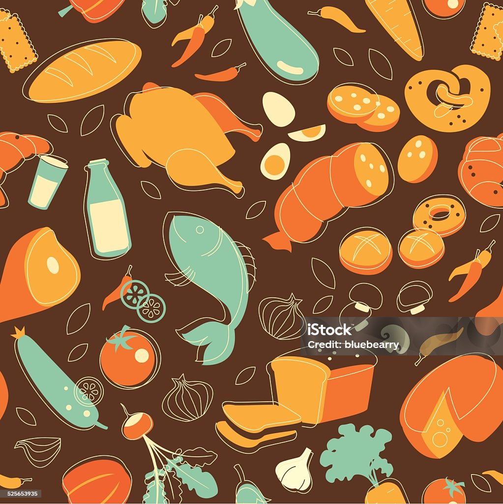 Food seamless background Seamless pattern with food elements in retro doodle style Animal Markings stock vector