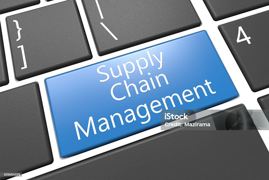 Supply Chain Management Supply Chain Management - keyboard 3d render illustration with word on blue key Achievement Stock Photo