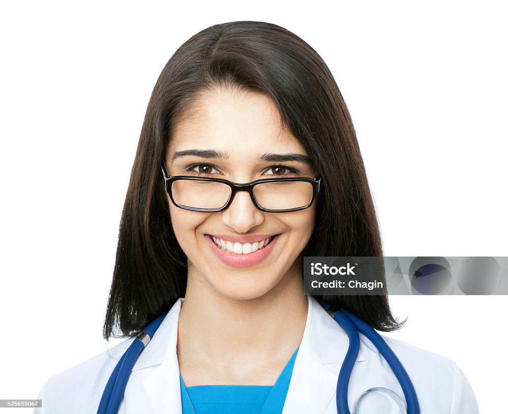 Female doctor Portrait of a friendly female doctor isolated on white Adult Stock Photo