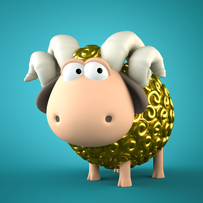 Symbol of 2015. Gold Sheep on blue background. Illustration of 2015 year of the sheep