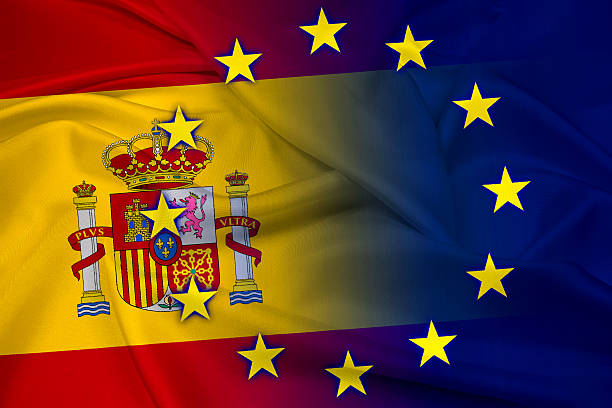 istock Waving Spain and European Union Flag 525674233