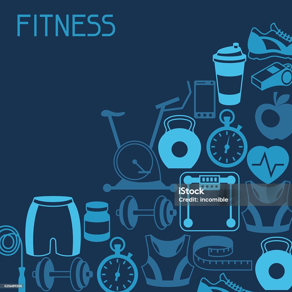 Sports background with fitness icons in flat style. Exercising stock vector