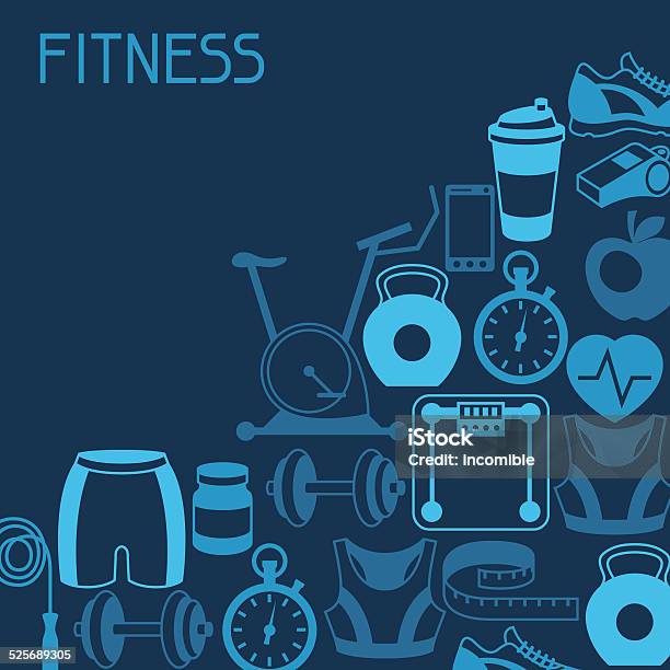 Sports Background With Fitness Icons In Flat Style Stock Illustration - Download Image Now