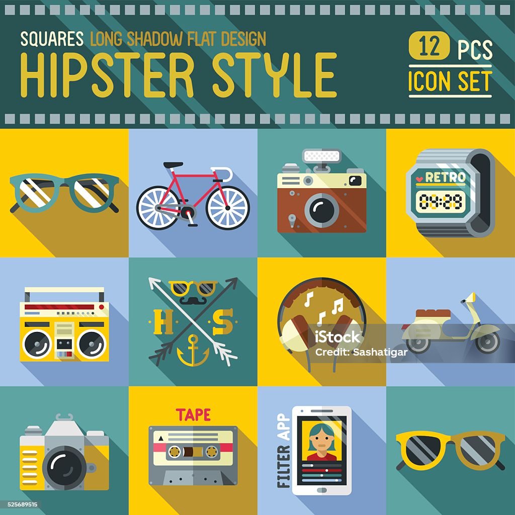 Hipster-icon set design-Platz. Modische Illustrationen. - Lizenzfrei Sonnenbrille Vektorgrafik