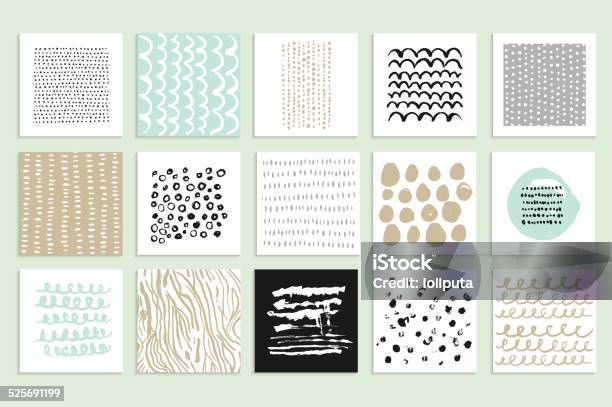 15 Creative Cards Hand Drawn Textures Made With Ink Stock Illustration - Download Image Now