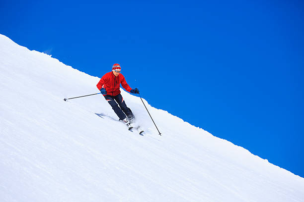 istock Men snow skier skiing on sunny ski resorts 525694573