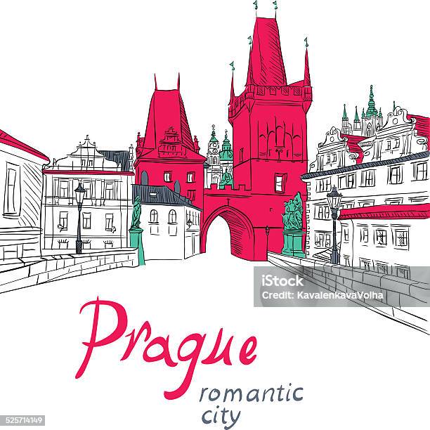 Charles Bridge In Prague Stock Illustration - Download Image Now - Architecture, Art, Art And Craft