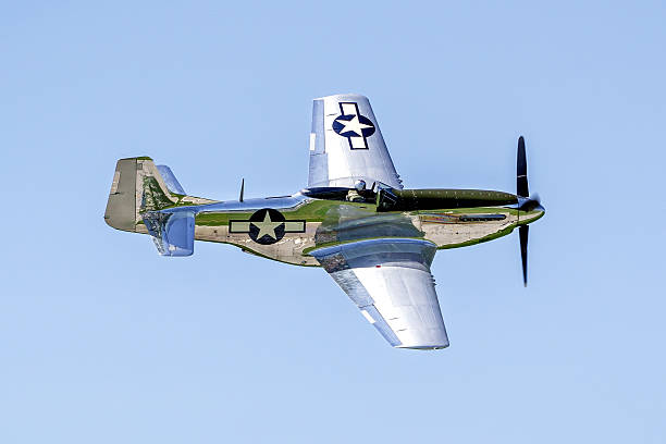 P51 Mustang This is a picture of a restored P51 Mustang during a flight demonstration at a 2014 airshow. p51 mustang stock pictures, royalty-free photos & images