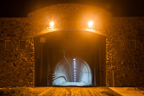 Mine/tunnel entrance at night